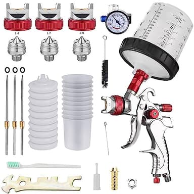 HVLP Pistola de Pintura Profesional, Pistola de Pintura HVLP con 3 Boquillas,HVLP Pistola de Pulverización con 10PCS Mezcladores de Pintura,para Pintar Coches, Pared, Rociado De Muebles