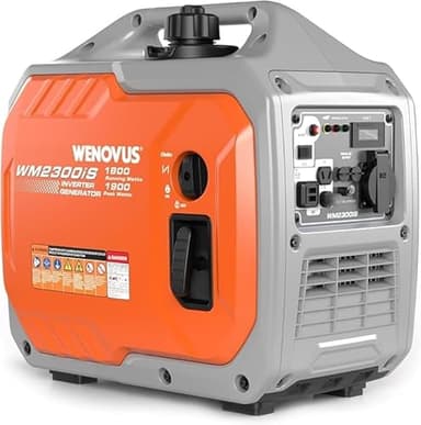 WENOVUS Generador Electrico Gasolina 1900W Generador Inverter Silencioso Motor de 4 Tiempos Portátil con USB y Tomas de 230V y Tanque 4.5L Pantalla LED para Camping Autocaravan Apagón.