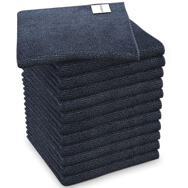 PORTENTUM Bayetas de Microfibra, Set de 12, Gris Oscuro - Paños de Limpieza Multiusos de 360 g/m2 para Coche, Cristales, Cocina y Baño, Trapos Lavables y No Abrasivos, 32 x 32 cm