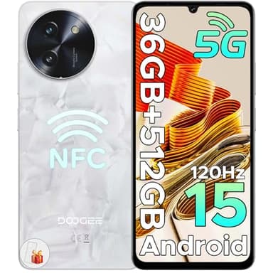 DOOGEE NOTE59PRO+ 5G Telefono Movil Android 15, 36GB RAM+512GB ROM 2TB Ampliable Smartphone 5G, 6,75 HD+120Hz, Octa Core Moviles 6250mAh 50MP+8MP Cámara Widevine L1, OTG/GPS/Face ID/Huella/NFC-Blanco