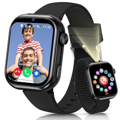RUXINGX 4G Reloj Inteligente Niño, Smartwatch Niños con GPS, llamadas, IP68 Impermeable, Doble Cámara, Chat de Voz, Linterna, Modo Escuela, Podómetro, Despertador Reloj Inteligente Niñas y Niños Negro