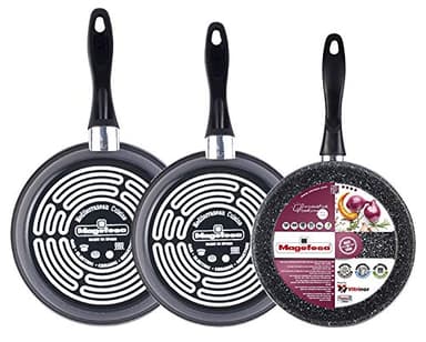 Magefesa K2 Gransasso set de 3 sartenes 24/26/28cm. Exterior gris, antiadherente bicapa efecto piedra, aptas para todo tipo de cocinas, especial inducción. Hasta 50% de ahorro energético.