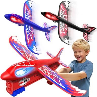 Avion Juguete Niño 3-12 Años, 3 Aviónes con Ojos Luminosos y Alas Telaraña, S-pider Juguetes Niños 3 4 5 6 7 8 9 años Interior Juegos Niño 3-11 Años Regalo Niños 3-10 Años Navidad Cumpleaños Regalos