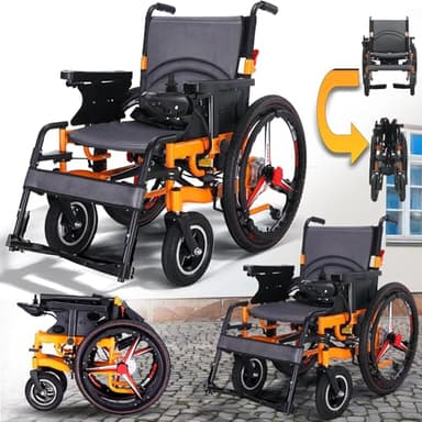 Silla de ruedas eléctrica, 40 km de largo alcance, silla de ruedas eléctrica plegable para adultos mayores, motores duales de 500 W, sillas de ruedas motorizadas compactas todo terreno, plegable