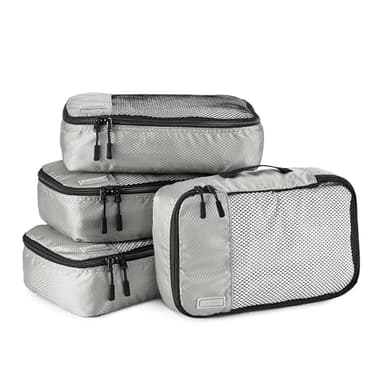 Amazon Basics Organizador Para Maletas, Organizadores de Viaje, con Cremallera, Juego de 4 Bolsas, Pequeño, Gris