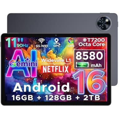 DOOGEE U11 Tablet Android 16, 16GB RAM+128GB ROM/2TB TF Octa-Core Tablets PC, Batería 8580mAh Tableta 11 Pulgadas, 13MP+5MP/2.4G+5G WLAN Tablet Android, OTG/Face ID/Widevine L1/ GMS/GPS Tablets Grande