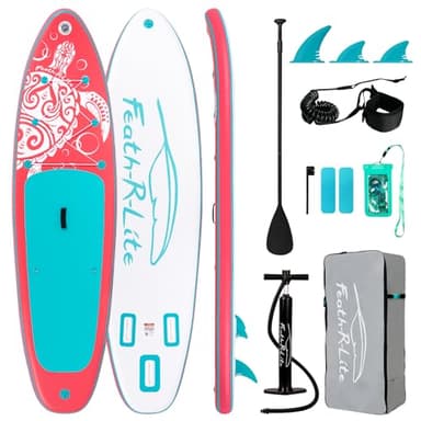 FEATH-R-LITE Stand Up Paddle Surfboard, Sup Hinchable, Blow Up Paddleboard para Adultos y jóvenes 10'5" (Rosa)