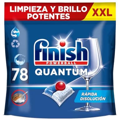 Finish Powerball Quantum Limpieza y Brillo Potentes, Pastillas para lavavajillas, El embalaje puede variar, 78 pastillas