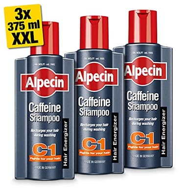 Alpecin Caffeine Shampoo C1 3x 375ml | Champu anticaida hombre y con cafeina | Tratamiento para la caida del cabello | Alpecin Shampoo Anti Hair Loss Treatment Men