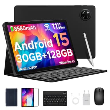 DOOGEE Tab A9 Pro+ Android 15 Tablet con Teclado y Lápiz, 30GB+128GB/2TB Tablet 11 Pulgadas Octa-Core, 8580mAh/5G WiFi/Widevine L1/ Doble Altavoz/Face ID/OTG/3.5mm Jack Tablets Niños con Funda & Raton