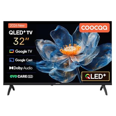 coocaa Smart TV 32 Pulgadas (80 cm) QLED HD, Televisor con Google TV, HDR10, Dolby Audio, Bluetooth 5.1, Chromecast Integrado, Eye Care, Triple Tuner DVB-T/T2/C/S/S2 Ci+, Modelo 2026