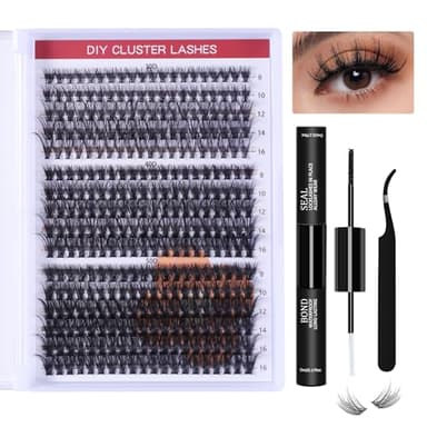Kit pestañas pelo a pelo Kit de extensión de pestañas DIY com 320 peças de pegamento y sellado de pestañas, 30D+40D+50D Kit Pestañas Postizas, 8-16mm Pestañas Postizas Individuales con Pinzas