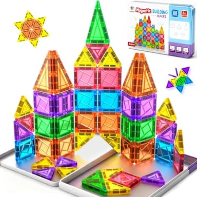 Subtail 54PCS Mini Bloques Construccion Magneticas Niños Juguetes Viaje para Niños Niñas 3 4 5 6 7+ Años Creativo Educativos Magnetic Tiles Juego Magnetico Regalo Juegos Cumpleaños Navidad Comodidad