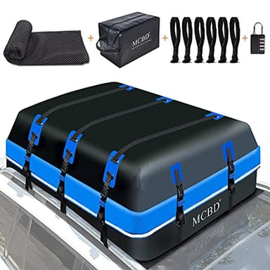 Maletero Techo Coche, 594L, Resistente al Agua, portátil, Apta para Todos los vehículos, SUV con/sin rieles, Incluye 8 Correas reforzadas y 6 Ganchos para Puerta, Azul