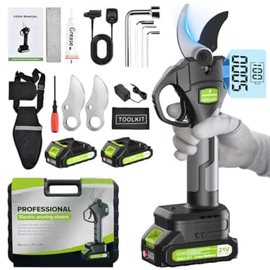 Tijeras de Podar Electricas, 40mm Progresivo Podadora Electrica Profesionales con 2 Recargable Litio Batería 21V 2.0Ah para Jardinería Viñedos Frutales