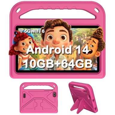 DMOAO para Niños 7 Pulgadas, Tablet Niños Android 14 con 5G Wi-Fi 6, 10GB RAM+64GB ROM(512GB SD), Octa-Core/Widevine L1/Control Parental/BT 5.0/3500mAh, Tablet Infantil con Funda Protectora, Rosa
