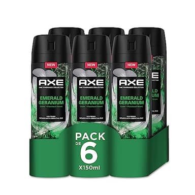 Axe Pack Ahorro Desodorante en aerosol para hombre Emerald Geranium Fragancia Premium, 6 x 150 ml
