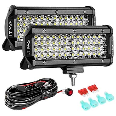 LTPAG 2pcs Focos LED Tractor, 7" 288W 28800LM Faros Trabajo LED 12V-24V Barra LED IP68 Impermeable Luz de Niebla con cable de 300 W, 12 V-48 V, 40 A, 2 unidades, Focos LED Tractor para SUV,ATV,Camión