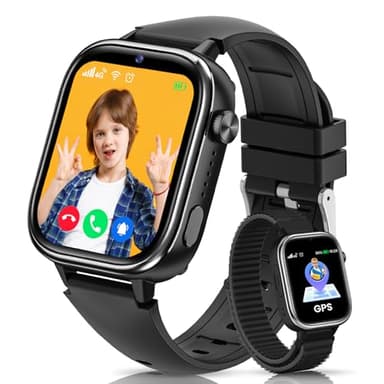 SWGOTA 4G Reloj Inteligente Niño con GPS y Teléfono, Smartwatch Niños con Videollamadas, Mensajes, Modo Escuela, SOS, IP68 Impermeable, Despertador, Podómetro - Regalo Ideal para Niños y Niñas (Negro)