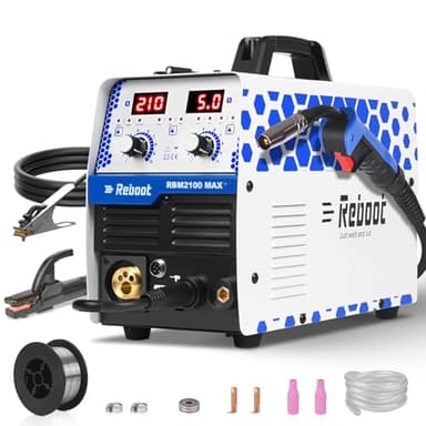Reboot Soldador 6 en 1 210A 230V MIG/MAG con/sin gas de hilo Electrodo MMA TIG Soldadura por puntos Aluminio Pantalla digital Grande Compatible Pistola Bobina RBM2100 MAX