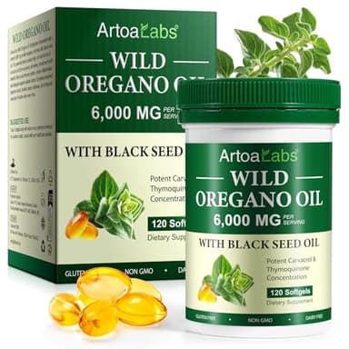 Aceite de Oregano con Semilla Negra, 2 en 1 Oil of Oregano 6000mg with 200mg Black Seed Oil con 165 mg de carvacrol