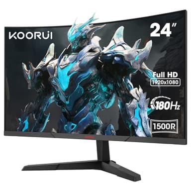 KOORUI 24E6CA Monitor Gaming Curvo 24 Pulgadas, 180HZ, 1ms, 1500R, HDR, VA 3000:1, FHD 1920x1080, 2xHDMI 2.0, DP 1.2, Adaptive Sync, Eye Care, VESA 100x100mm, Inclinación Ajustable