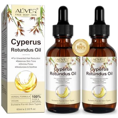 Cyperus Rotundus - Aceite para depilación, 2 paquetes 100% puro natural para depilación corporal y facial para mujeres, reduce el crecimiento no deseado del vello después del afeitado, reduce los