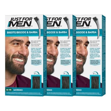 Just For Men Tinte Colorante En Gel Para Barba Y Bigote. Con Aloe y Aceite de Coco, para una Barba Sin Canas y con Aspecto Más Denso en 5 minutos. Tono Moreno, M45 (3 Pack)