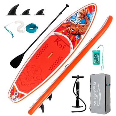 FunWater Tabla De Paddle Surf Hinchable con Accesorios Mochila, Bomba De Mano, Correa, 3 Aletas Desmontables, Remo Flotante Ajustable