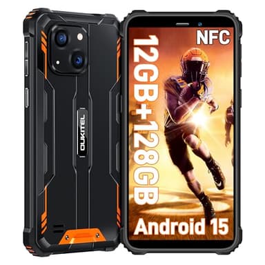 OUKITEL WP32 Movil Irrompible Android 15-12GB+128GB (1TB Ampliable) Móvil Rugerizado, 6.0'' HD+ Pulgadas, Batería 6300mAh Smartphone Resistente, 20MP+5MP, Face ID, Dual 4G SIM/NFC/OTG, Naranja
