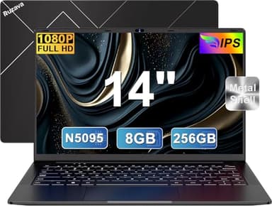 Ordenador Portátil 14 Pulgadas Celeron N5095 hasta 2,9 GHz Win11 8GB RAM 256GB SSD Expansión 1TB 5G WiFi 1920x1080 FHD BT4.2 HDMl USB 3.0 Portatil Pc con Mouse Cargador Teclado QWERTY Inglés - Negro
