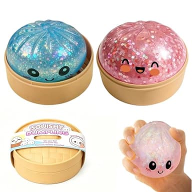 2 Piezas Giant Glitter Dumpling Squishy - Glitter Dumplings con Recipiente de Vapor Squishy Antiestrés para Adultos Y Adolescentes