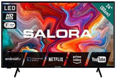 SALORA SMART24TV – Smart TV LED 24 Pulgadas HD 1366x768, Android TV, Wi-Fi y Bluetooth, 3 HDMI, Chromecast Incorporado, diseño Compacto, Pantalla LED versátil para Cualquier habitación