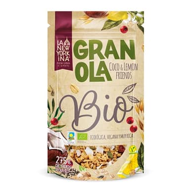 La Newyorkina Granola Coco Lemon Friends 275g Con Coco Rallado, Frutos Secos y Aceite de Oliva Virgen Extra