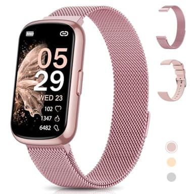 Sanorum Reloj Inteligente Mujer, 1.47'' Pulsera Inteligente Mujer con 2 Correas, IP68, Función Femenina, Pulsómetro, SpO2, Sueño, 24 Modos Deportivos, Podómetro Smartwatch para iOS Android Rosa