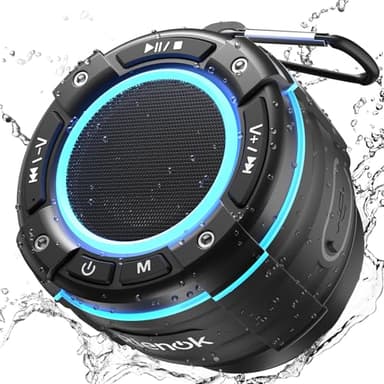 RIENOK S8 Altavoz Ducha Bluetooth Radio FM Dura 12 Horas Impermeable IP67 Portátil Potente Pequeño Inalámbrica Emparejamiento Estéreo con Ventosa, Ganchos Regalos para Adolescentes Mujer Hombre
