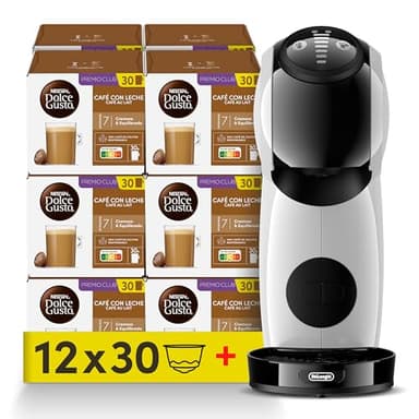 NESCAFÉ Dolce Gusto Café con Leche 12 packs x30 Cápsulas de Café + Regalo Máquina Delonghi GENIO S Color Blanco