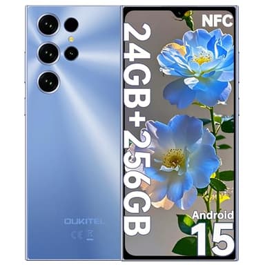 OUKITEL C61 Pro Telefonos Moviles Libres - 24GB+256GB/1TB Smartphone, 6.88" Pantalla HD+ 90Hz Telefono Movil Android 15, Batería 5150mAh, Cámara 13MP Moviles, 4G Dual SIM, NFC/GPS/Altavoz 95 dB, Azul
