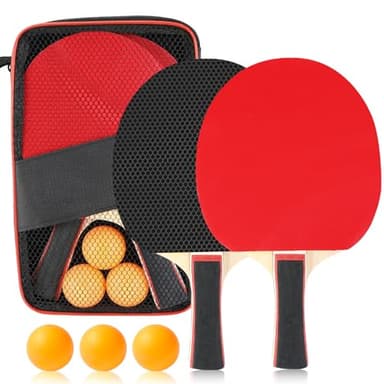 Palas de Ping Pong Profesional, Raqueta Ping Pong, Ping Pong Set Portátil, 2 Raquetas Profesionales, 3 Pelotas de Ping Pong y Bolsa de Transporte, para Juegos de Interior y Exterior