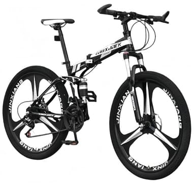 TBMTOAL Bicicleta Plegable De 24 Velocidades,Bicicleta Plegable De Montaña, para Adultos MTB, Altura Ajustable,Neumáticos Engrosados ​​Antideslizantes Y Resistentes Al Desgaste Black,A