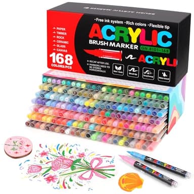 Gunsamg 168 Colores Rotuladores de Pintura Acrílica para Pintura Rupestre, Marcador de Pintura Acrílica para vidrio madera piedra Cerámica tela Metal lienzo tarjetería