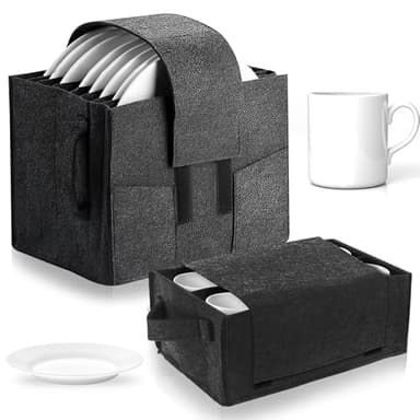 2 cajas de almacenamiento para platos y vasos, juego de fieltro portátil para caravanas, utensilios de cocina, de fieltro, para camping, para caravana, armario, utensilios de cocina, protección (gris