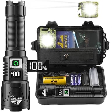 BEYSTE Linternas LED Alta Potencia, 1,000,000 Lúmenes Linterna Recargable Potente Largo Alcance, Linterna Tactica Policial, XHQ99.2 Flashlight De Alta Luminosidad Para Emergencia Camping Regalo
