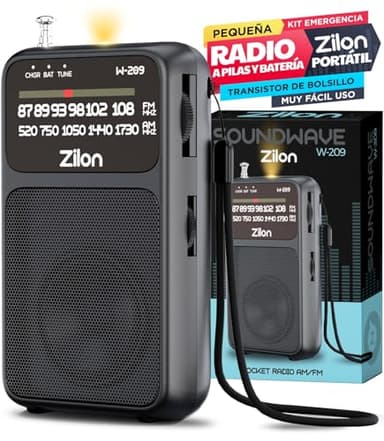 ZILON Transistor Radio a Pilas y Bateria Pequeña Portatil USB C Analogica Kit Emergencia FM Am Entrada Auriculares con Linterna de Bolsillo Simple Personas Mayores Numeros Grandes para Facil Vision