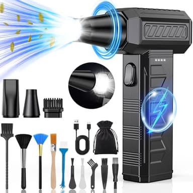 BKXCHA Soplador de Aire Potente con luz LED, 150000 U/min 3 Velocidades Aire Comprimido Limpieza PC, Soplador de Aire con Batería de 6000mAh, Portátil Air Duster para Limpiar PC, Laptop, Teclado,Coche