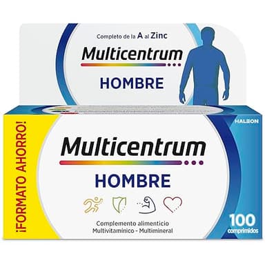 Multicentrum Hombre Complemento Alimenticio Multivitamínico y Multimineral Para Hombres, Con Vitamina C y D, Sin Gluten, 100 Comprimidos
