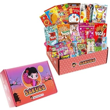 JAPON MARKET | Caja Sorpresa De Chuches Japonesas Con 20 Delicias | Chuches Cumpleaños, Golosinas Y Chucherías Japonesas, Caramelos, Dulces Y Snacks De Comida Japonesa (SAKURA)