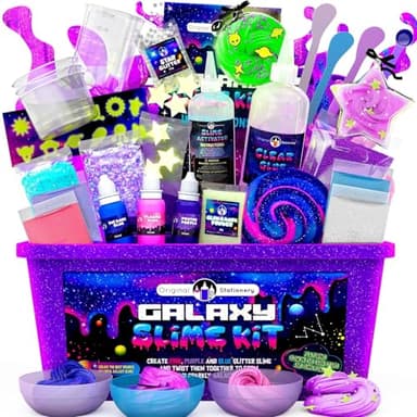 Original Stationery Kit Galaxy Slime, con Pegamento y Estrellas Que Brillan en la Oscuridad para Hacer Slime Brillante y Galáctico! Regalos Niños