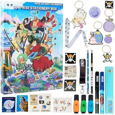 One Piece Calendario Adviento 2025 para Niños y Adolescentes, Material Escolar y Papeleria Bonita, Calendário Anime Cuenta Atrás para Navidad