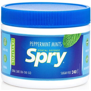 Spry Pastillas de Menta sin Azúcar con Xilitol – Favorecen la salud bucal, aumentan la producción de saliva, combaten el mal aliento, sin OGM y sin gluten, 240 Count (Pack of 1)